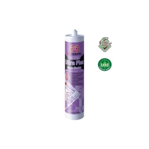 A white tube with a purple label that reads "LOW-VOC ALSEAL AS-1120 Ultra Flex LEED Gaps Sealant."